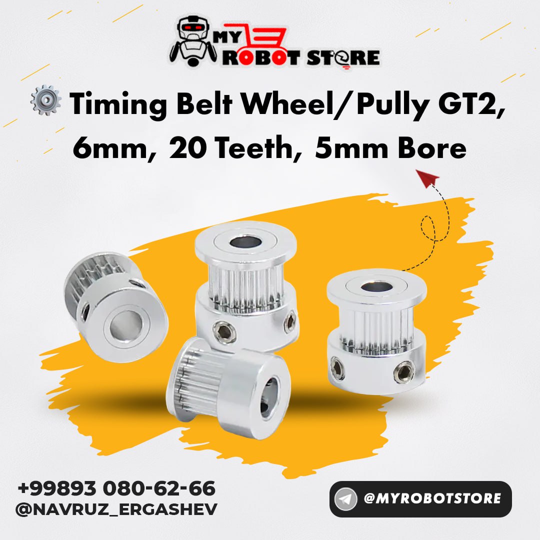 Timing belt wheel/pully GT2, 6mm, 20 teeth, 5mm bore