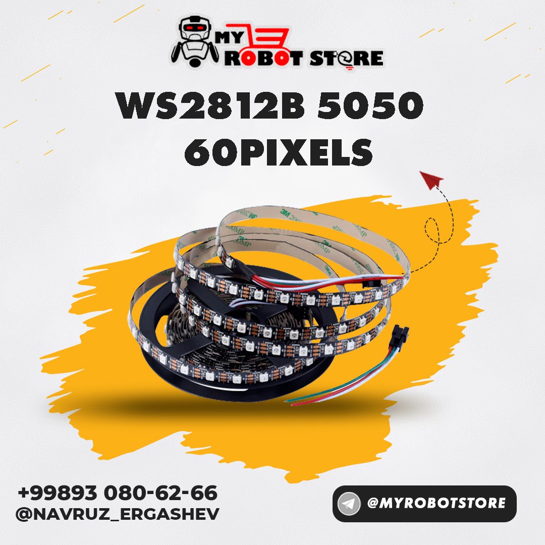 Светодиодная адресная лента WS2812b 60шт/метр, IP65, подложка – чёрная